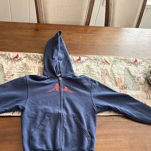 Cozy Blue Kids Hoodie with Red Bridge Design